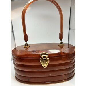 Vtg Lucite Beehive Purse Llewellyn Tortoise Shell Style Orange Crystals Perfect